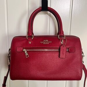 COACH ROWAN Fuscia Pebbled Leather Satchel